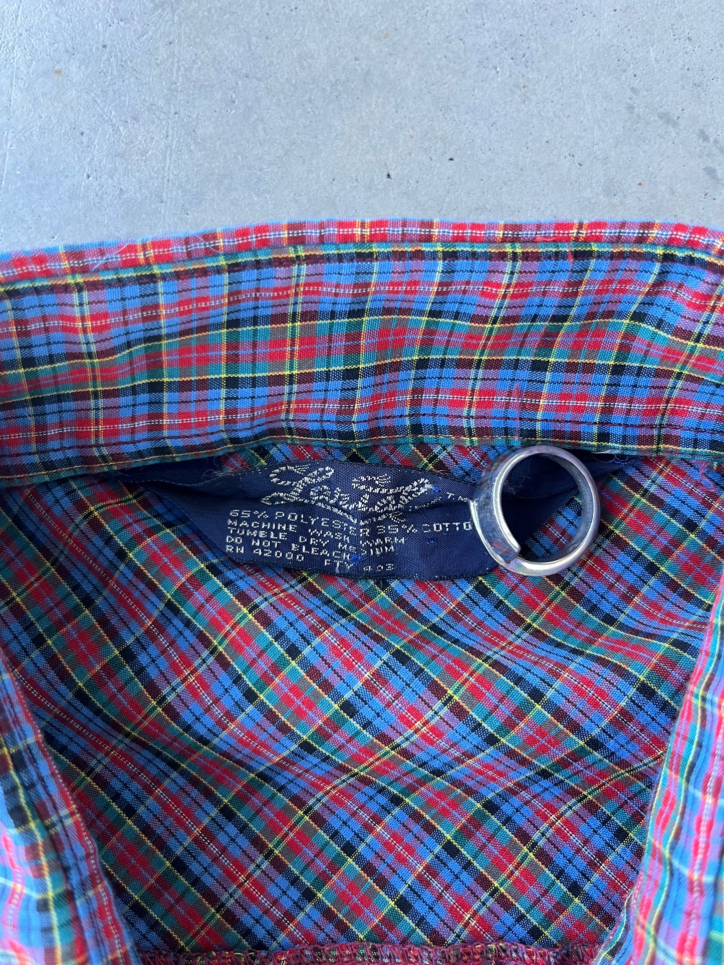 90s Multi-Colored Plaid Pearl Snap Button Up [L]