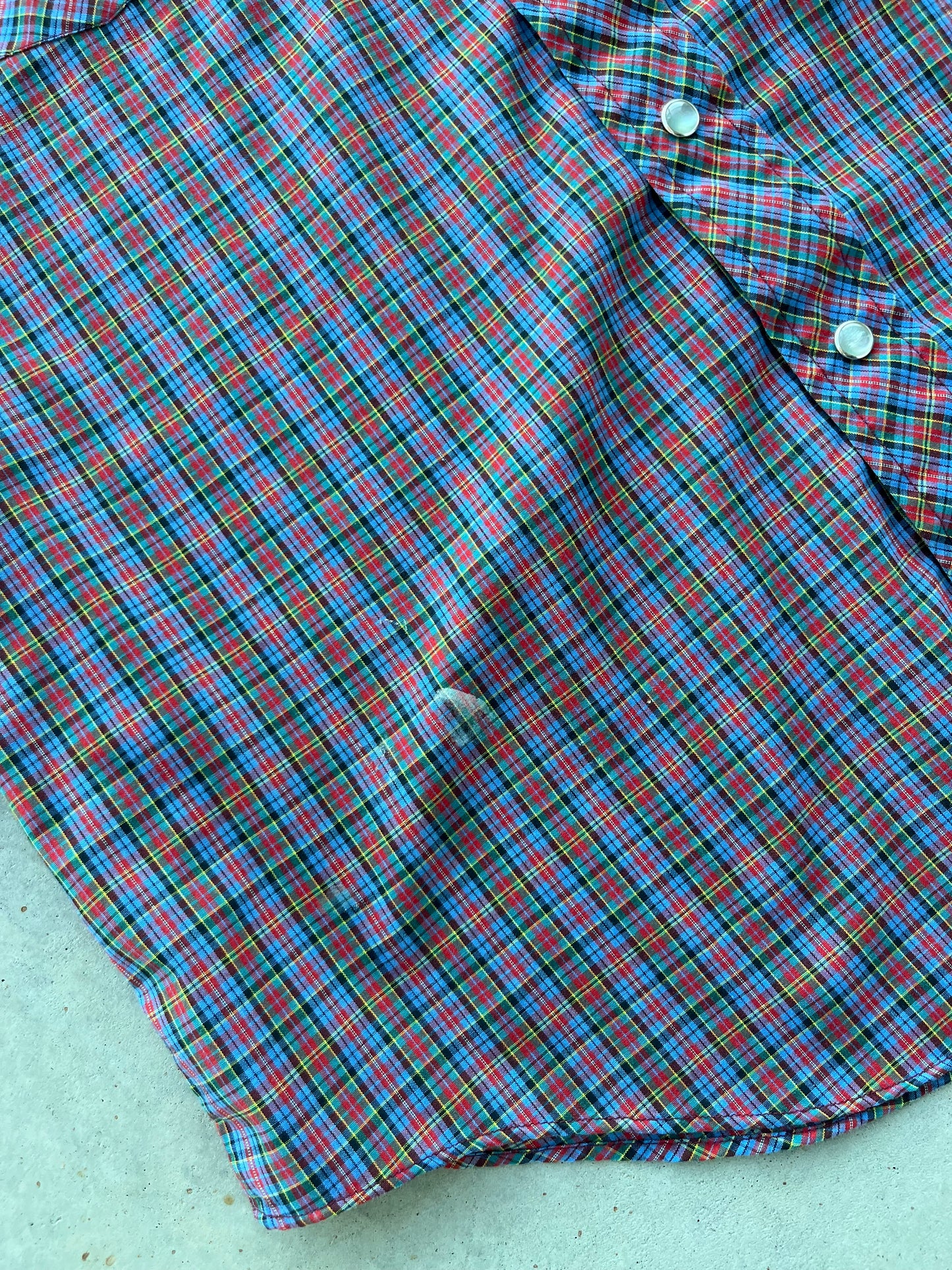 90s Multi-Colored Plaid Pearl Snap Button Up [L]