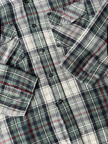 90s Plaid Green Acrylic Flannel [M]