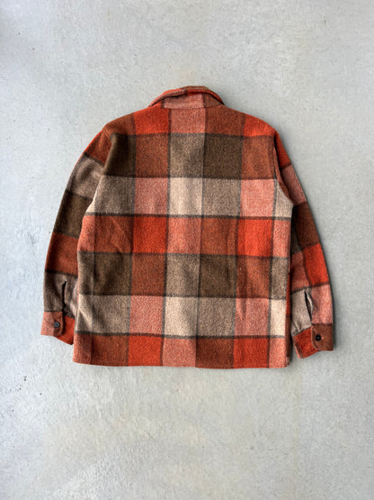 90s Orange Plaid Wool Flannel [M]