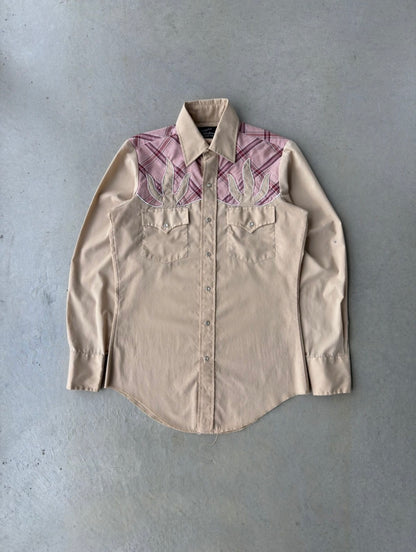 90s Western Pearl Snap Long Sleeve Shirt [M]