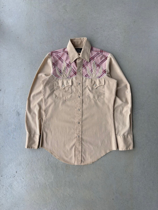 90s Western Pearl Snap Long Sleeve Shirt [M]