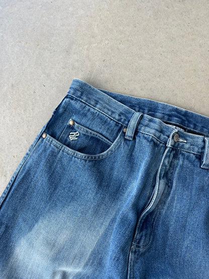 Y2K Rocawear Embroidered Baggy Blue Jeans [36x34]