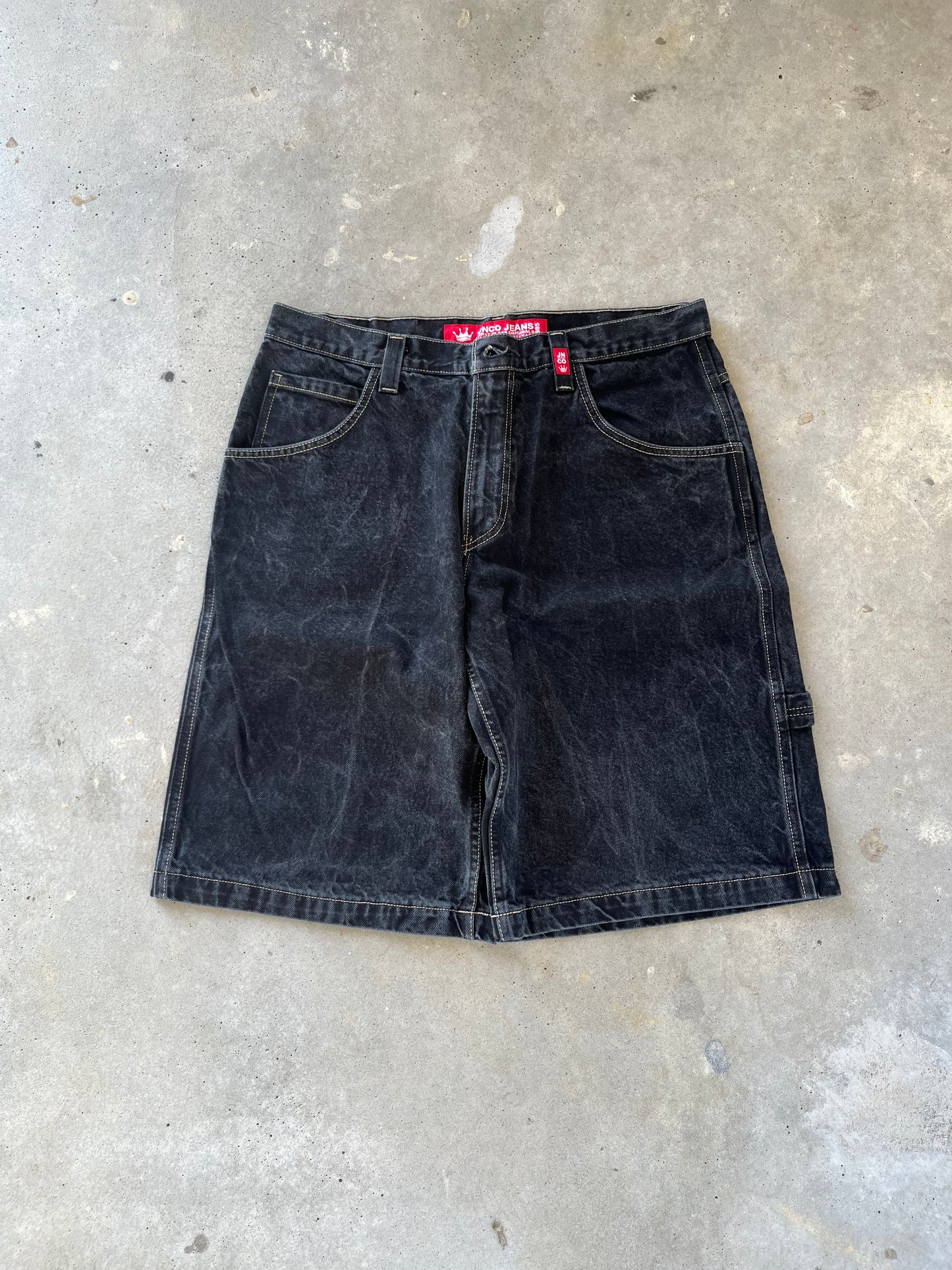 Y2K Black JNCO Bulldog Baggy Shorts [36]