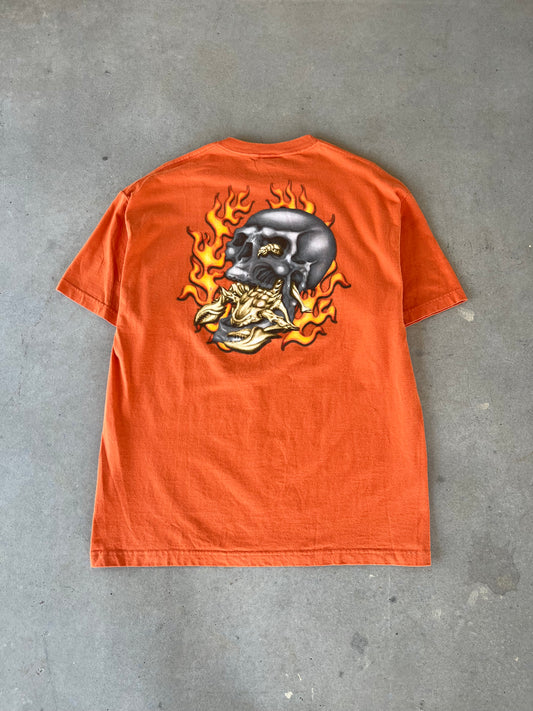 Y2K Top Heavy Flaming Skull T-Shirt [XL]