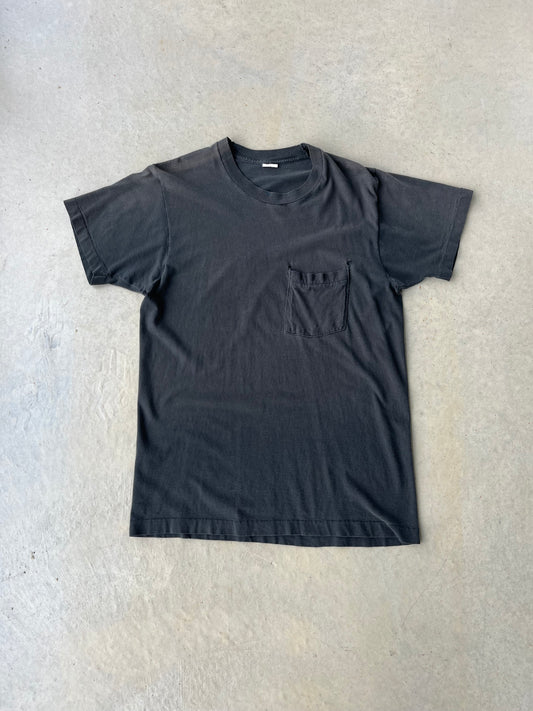 80's Black Blank Pocket T Shirt [M]