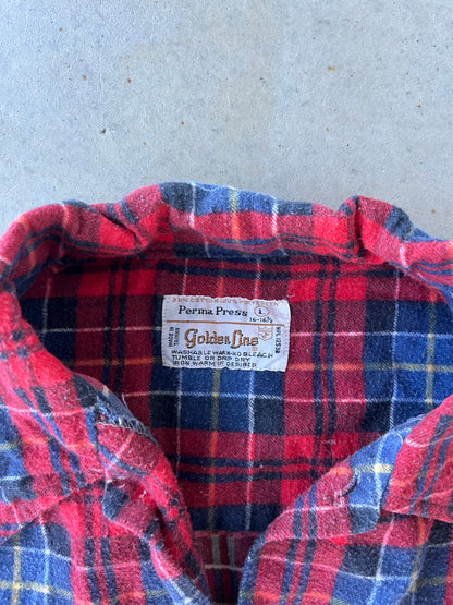 80s Red & Blue Plaid Cotton Flannel [M]