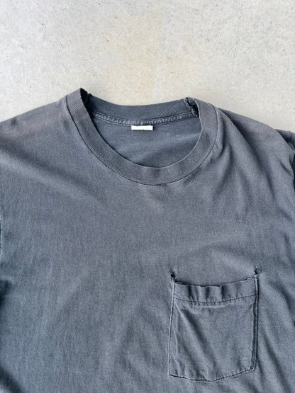 80's Black Blank Pocket T Shirt [M]