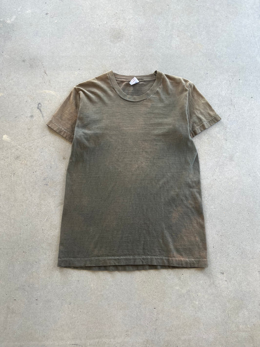 90’s Faded Green Fruit of The Loom Blank T-Shirt [M]