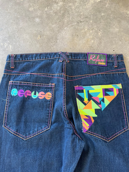 Y2K Refuse Denim Embroidered Jeans [40x33]