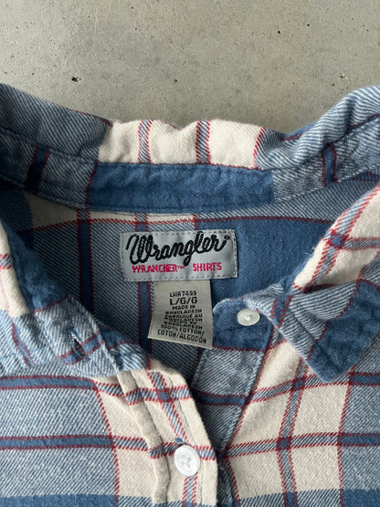 00s Wrangler Plaid Light Blue Flannel [L]