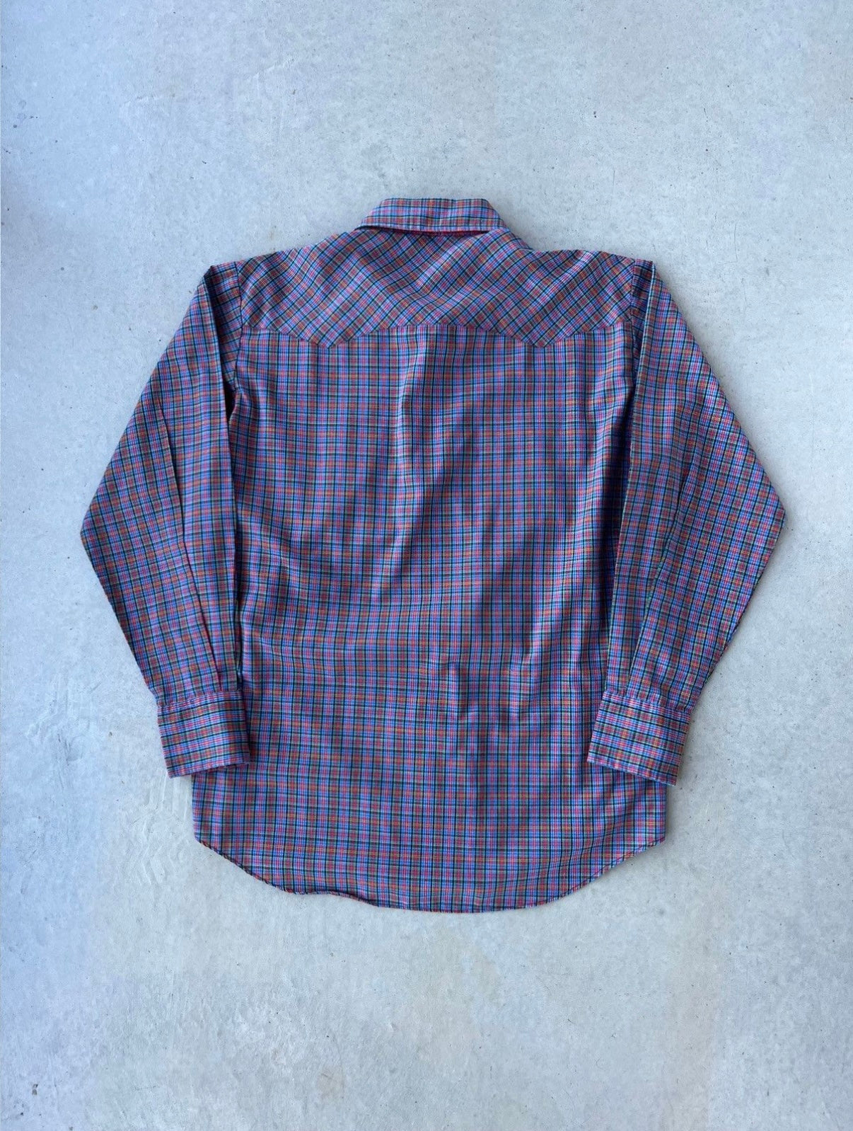 90s Multi-Colored Plaid Pearl Snap Button Up [L]