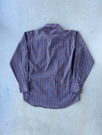 90s Multi-Colored Plaid Pearl Snap Button Up [L]