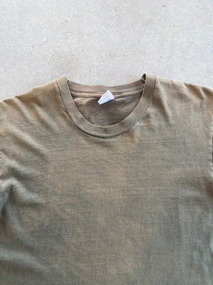 90’s Faded Green Fruit of The Loom Blank T-Shirt [M]