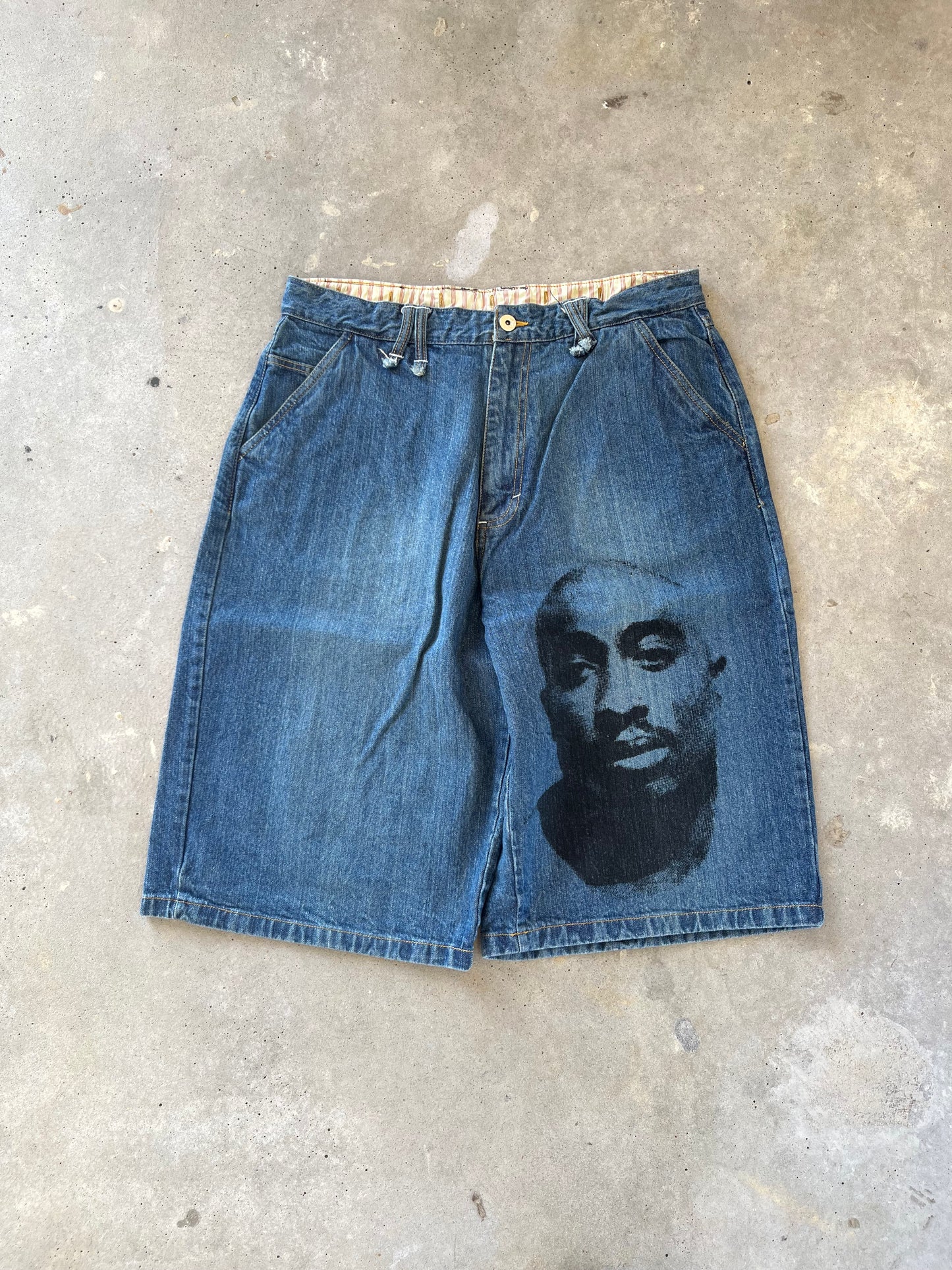 Y2K Makaveli Tupac Denim Shorts [36]