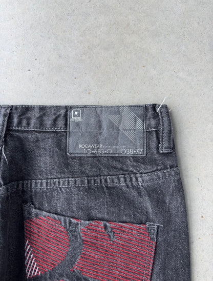 Y2K Rocawear Embroidered Black Baggy Pants [35x32]