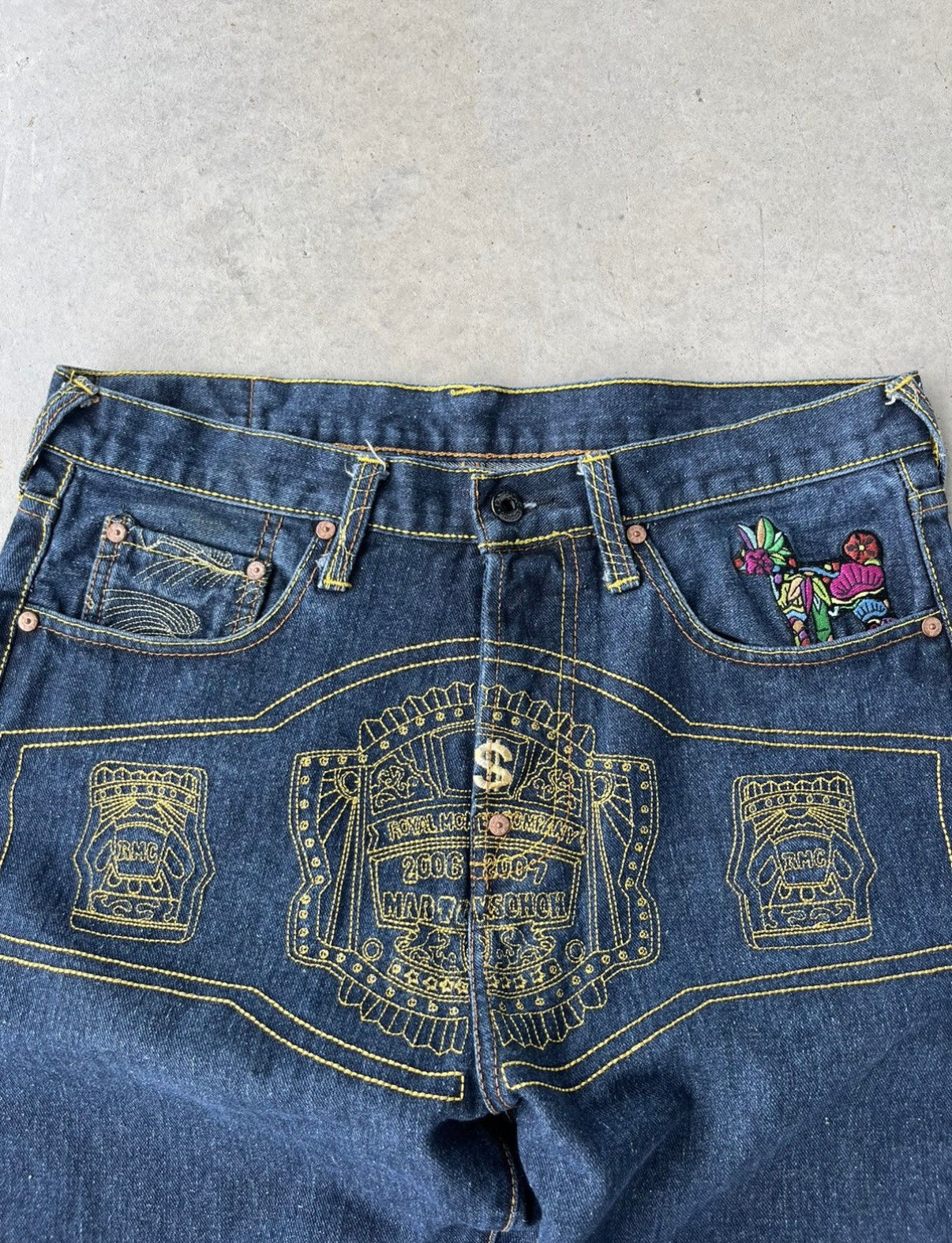 Y2K RMC Embroidered Baggy Dark Wash Pants [34x33]