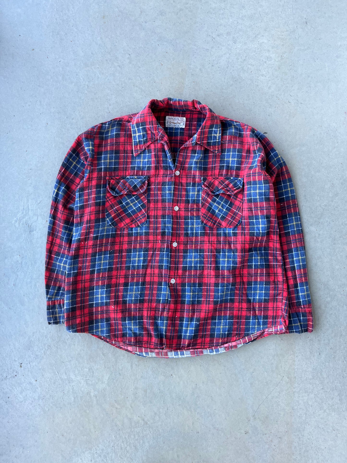 80s Red & Blue Plaid Cotton Flannel [M]