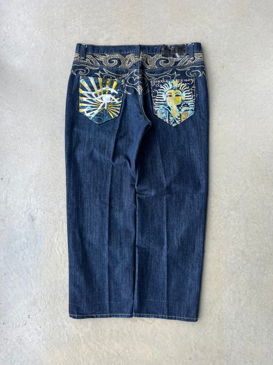 Y2K Delf Jeans Egyptian Embroidered Baggy Denim Pants [40x31]