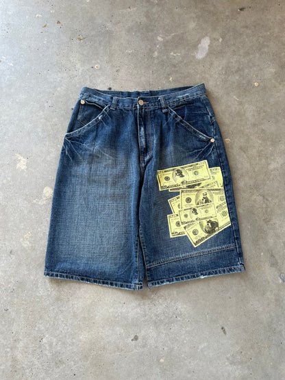 Y2K Makaveli Tupac Dollar Bills Baggy Shorts [36]