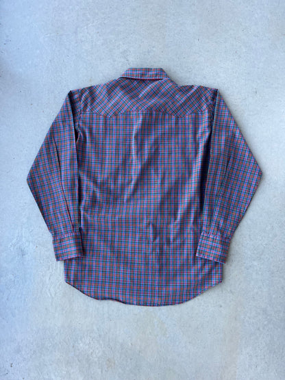 90s Multi-Colored Plaid Pearl Snap Button Up [L]