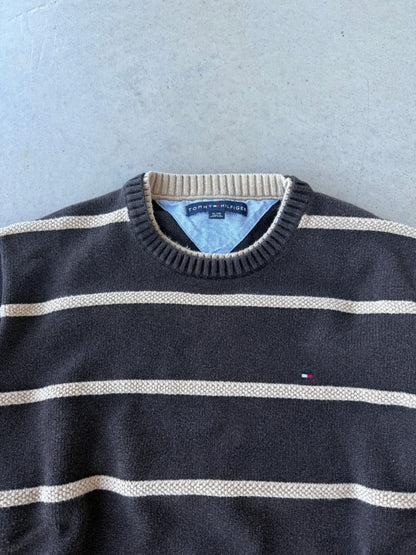 00’s Tommy Hilfiger Brown Striped Sweater [XL]