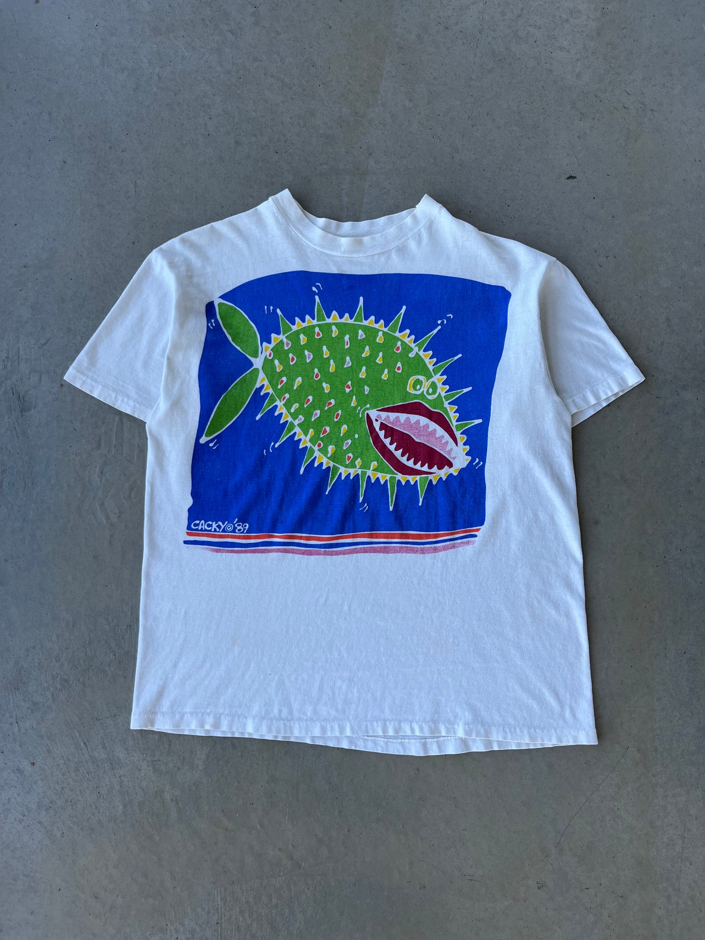 1989 Cacky Fish Art T-Shirt [M]