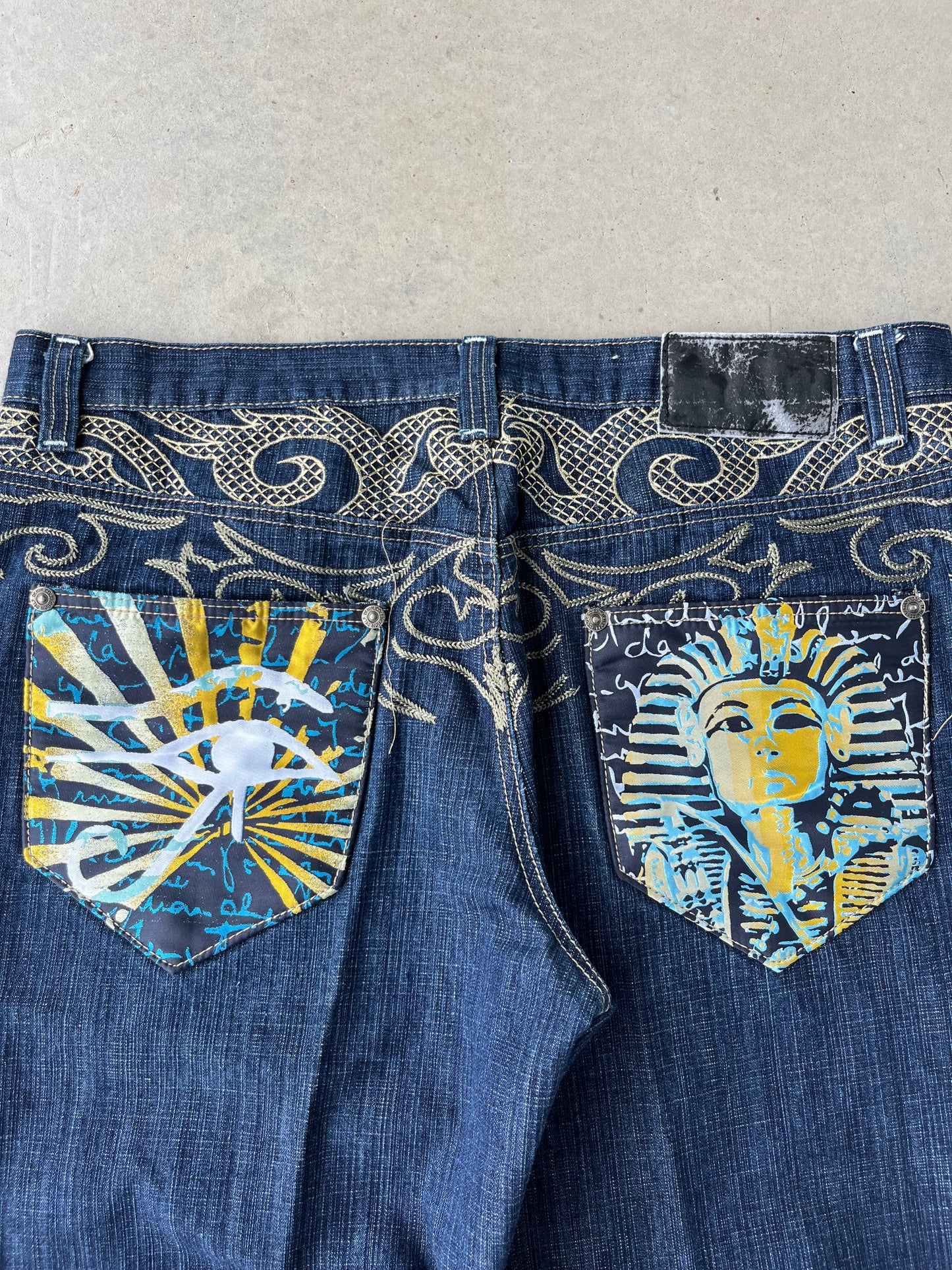 Y2K Delf Jeans Egyptian Embroidered Baggy Denim Pants [40x31]