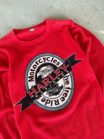 80’s Red Harley Davidson Thermal Long Sleeve [M]